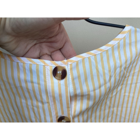 Yellow Striped Blouse Top Buttons On Back Ties On Sleeves Women’s Sz XL/12 Shein - Picture 3 of 6